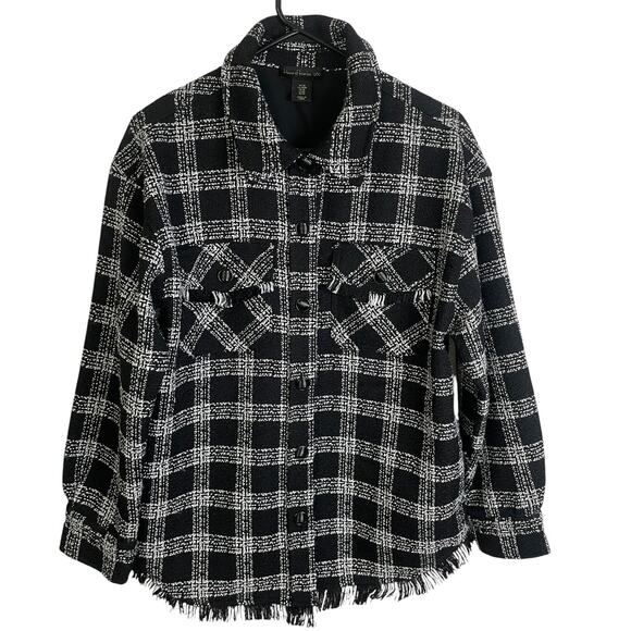 House of Harlow Shacket Womens Medium Black Button Up Tweed White Check Heavy - Picture 1 of 10